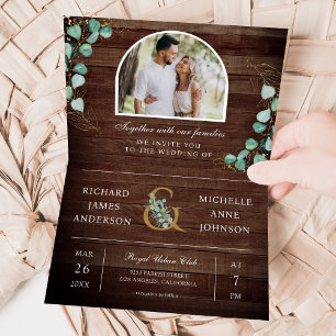 Eukalyptus-Bogen-Foto-Rustikal-Hochzeit mit QR-Cod Einladung