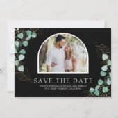 Eukalyptus-Bogen-Foto-Schwarze Hochzeit Save The Date (Vorderseite)