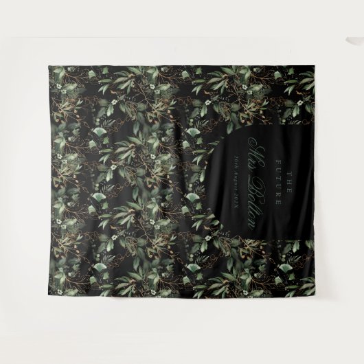 Eukalyptus Boho Arch Black Brautparty Hintergrund Wandteppich (Vorderseite (Horizontal))