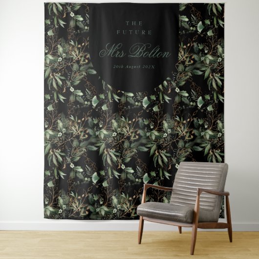 Eukalyptus Boho Arch Black Brautparty Hintergrund Wandteppich (Beispiel)