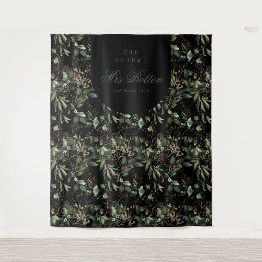 Eukalyptus Boho Arch Black Brautparty Hintergrund Wandteppich (Vorderseite)