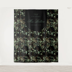 Eukalyptus Boho Bogen Schwarze Brautparty Kulisse Wandteppich