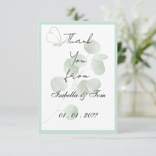 Eukalyptus | Boho-Botanische Hochzeit  Dankeskarte (Stehend Vorderseite)