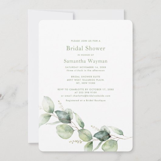 Eukalyptus Boho Greenery Brautparty Einladung (Vorderseite)