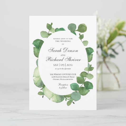 Eukalyptus Boho Greenery Floral Wedding Einladung (Stehend Vorderseite)