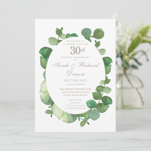 Eukalyptus Boho Greenery zum 30. Pearl-Jubiläum Einladung (Stehend Vorderseite)