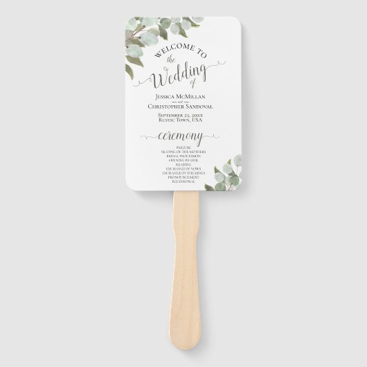 Eukalyptus Boho Hochzeitsprogramm für Rustikales W Fächer (Vorderseite)