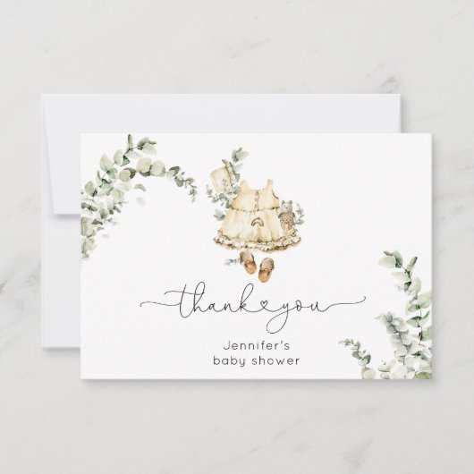 Eukalyptus boho Kinderzimmer Bekleidung Babydusche Dankeskarte (Vorderseite)