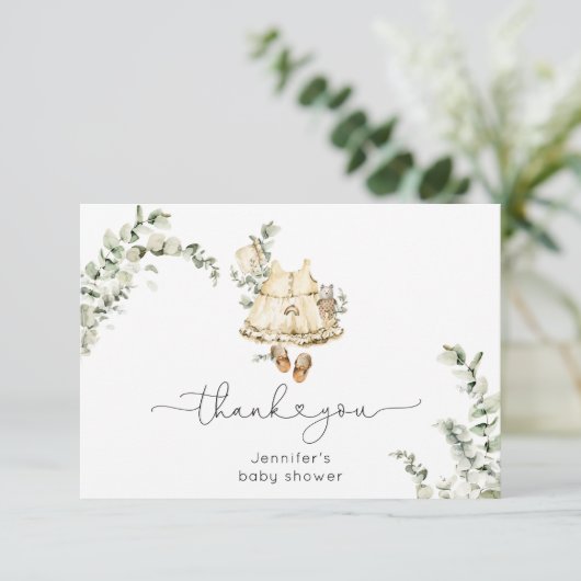Eukalyptus boho Kinderzimmer Bekleidung Babydusche Dankeskarte (Stehend Vorderseite)