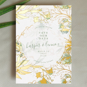 Eukalyptus Boho Moderne Pampas Gold Save The Date Folieneinladung