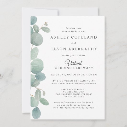 Eukalyptus Border Virtual Wedding Einladung (Vorderseite)