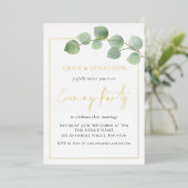 Eukalyptus Border Wedding Abend Party Gold Real Folieneinladung (Stehend vorne)
