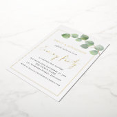 Eukalyptus Border Wedding Abend Party Gold Real Folieneinladung (Gedreht)