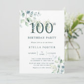 Eukalyptus Botanical 100. Geburtstagsparty Einladung (Stehend Vorderseite)