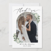 Eukalyptus Botanical Arch Foto Wedding Dankeskarte (Vorderseite)