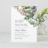 Eukalyptus Botanical Baby Dusche Einladung (Stehend Vorderseite)