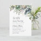 Eukalyptus Botanical Baby Dusche Einladung (Stehend Vorderseite)