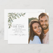 Eukalyptus Botanical Calligraphy Foto Wedding Ankündigungspostkarte (Vorne/Hinten)