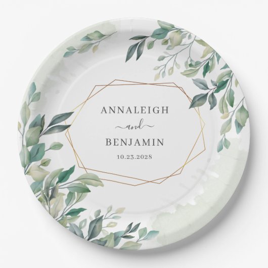 Eukalyptus Botanical Geometric Greenerity Wedding Pappteller (Vorderseite)