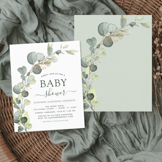Eukalyptus Botanical Gold Baby Dusche Einladung