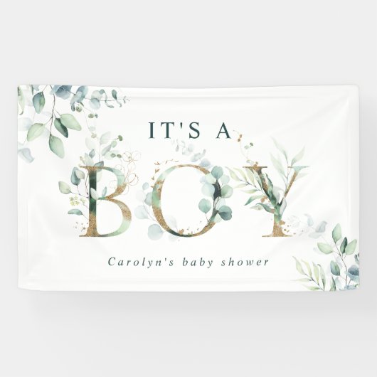 Eukalyptus Botanical Gold Letter Boy Baby Shoounte Banner (Horizontal)