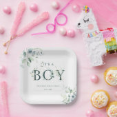 Eukalyptus Botanical Green Letter Boy Baby Dusche Pappteller (Party)