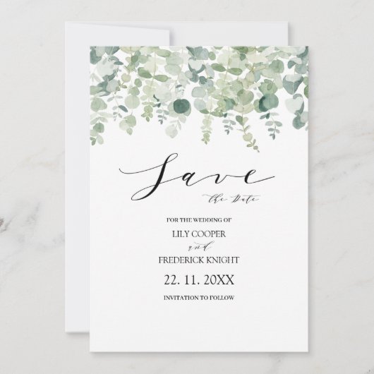 Eukalyptus Botanical Green Wedding Save The Date (Vorderseite)