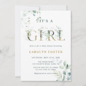 Eukalyptus Botanical Letter Gold Girl Baby Dusche Einladung (Vorderseite)