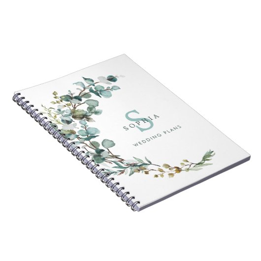 Eukalyptus Botanical Monogram Wedding Notebook Notizblock (Rechte Seite)