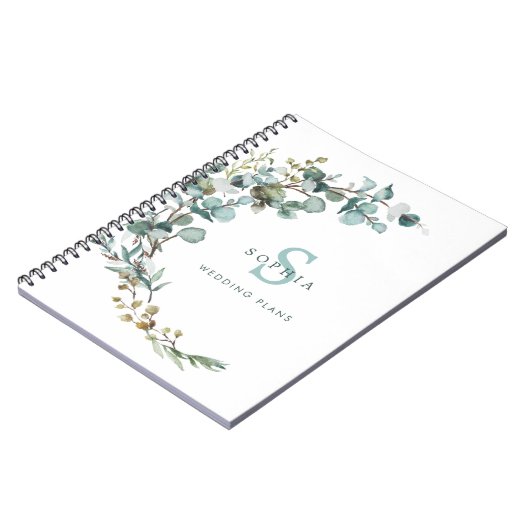 Eukalyptus Botanical Monogram Wedding Notebook Notizblock (Linke Seite)