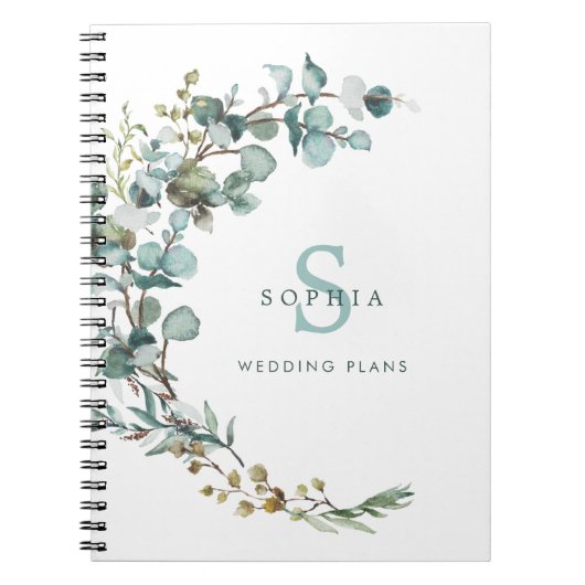 Eukalyptus Botanical Monogram Wedding Notebook Notizblock (Vorderseite)