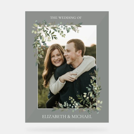 Eukalyptus Botanical Sage Green Foto Hochzeit Acrylschild (Vorderseite)