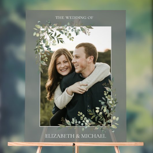 Eukalyptus Botanical Sage Green Foto Hochzeit Acrylschild (Neutral)