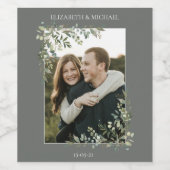 Eukalyptus Botanical Sage Green Foto Hochzeit Weinetikett (Einzelnes Label)