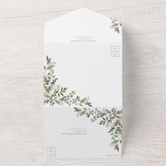 Eukalyptus Botanical Sage Green Script Wedding All All In One Einladung (Außenbereich)