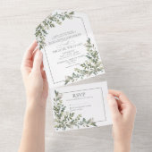 Eukalyptus Botanical Sage Green Script Wedding All All In One Einladung (Abreißen)