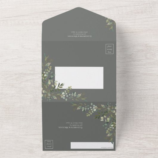 Eukalyptus Botanical Sage Green Script Wedding All In One Einladung (Außenbereich)