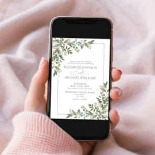 Eukalyptus Botanical Sage Green Script Wedding Einladung