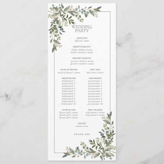 Eukalyptus Botanical Sage Green Script Wedding Programm (Rückseite)