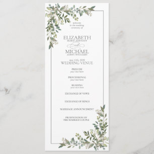 Eukalyptus Botanical Sage Green Script Wedding Programm