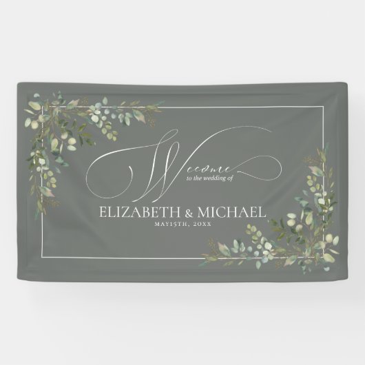 Eukalyptus Botanical Sage Green Wedding Banner (Horizontal)