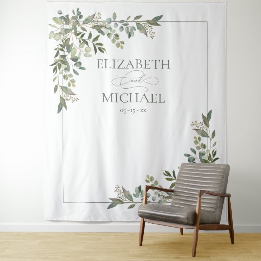 Eukalyptus Botanical Sage Green Wedding Foto Wandteppich (Beispiel)