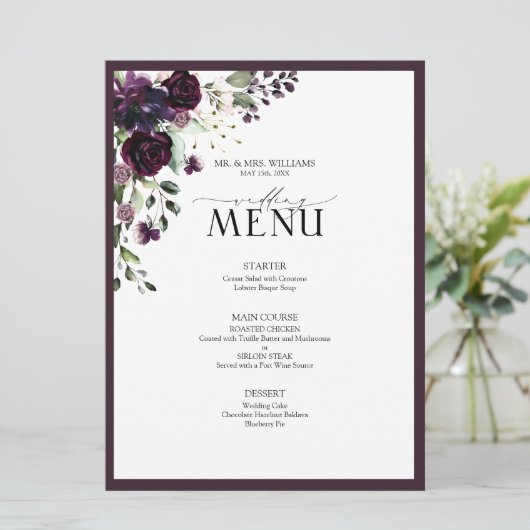 Eukalyptus Botanical Sage Green Wedding Menu Menükarte (Stehend Vorderseite)