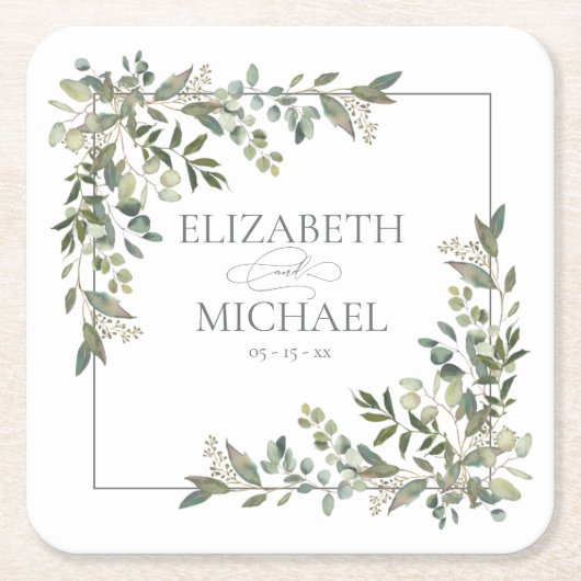 Eukalyptus Botanical Sage Green Wedding Rechteckiger Pappuntersetzer (Vorderseite)