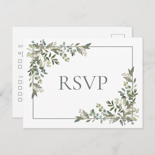Eukalyptus Botanical Sage Green Wedding RSVP Invit Einladungspostkarte (Vorne/Hinten)