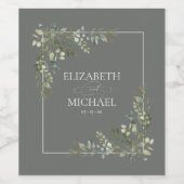 Eukalyptus Botanical Sage Green Wedding Wine Label Weinetikett (Einzelnes Label)