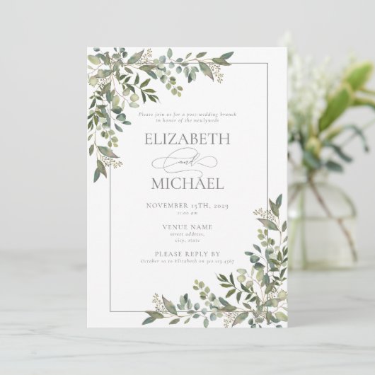 Eukalyptus Botanical SageGreen Post Wedding Brunch Einladung (Stehend Vorderseite)