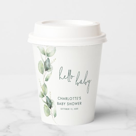 Eukalyptus Botanical Script Baby Shooter Pappbecher (Vorderseite)