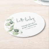 Eukalyptus Botanical Script Baby Shooter Runder Pappuntersetzer (Angewinkelt)