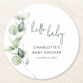 Eukalyptus Botanical Script Baby Shooter Runder Pappuntersetzer (Vorderseite)